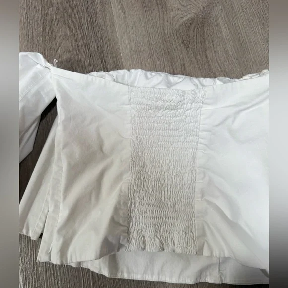 Zara Off Shoulder Ruffle Top White Bell Sleeve Size M - Picture 4 of 7